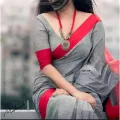 Ash & red colour soft cotton saree for women. 