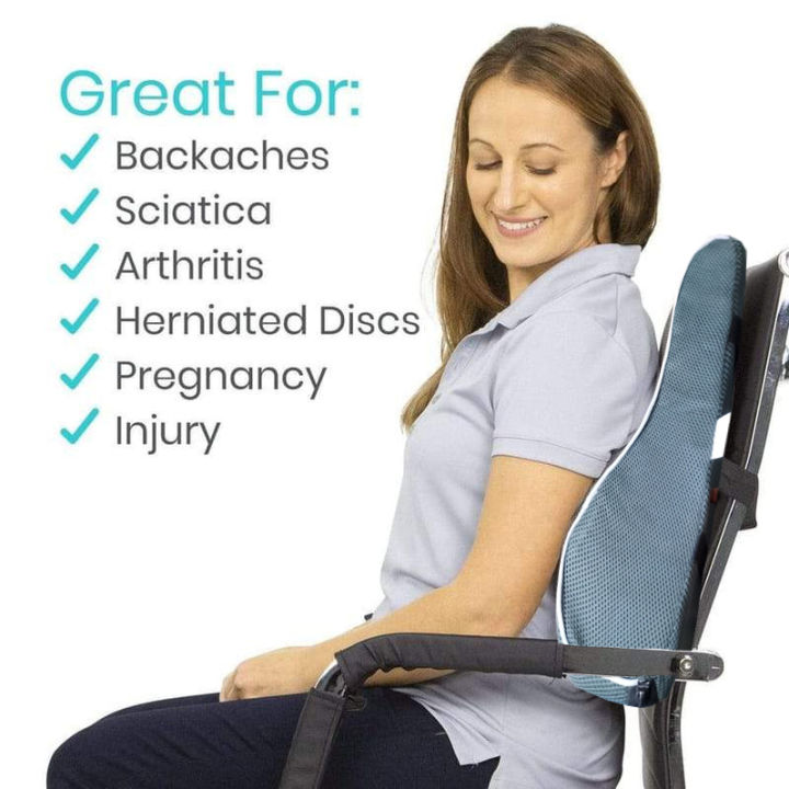 Full Lumbar Support Pillow – Ergonomic Memory Foam Back Cushion for Chair  | Large Wedge Backrest for Pain Relief