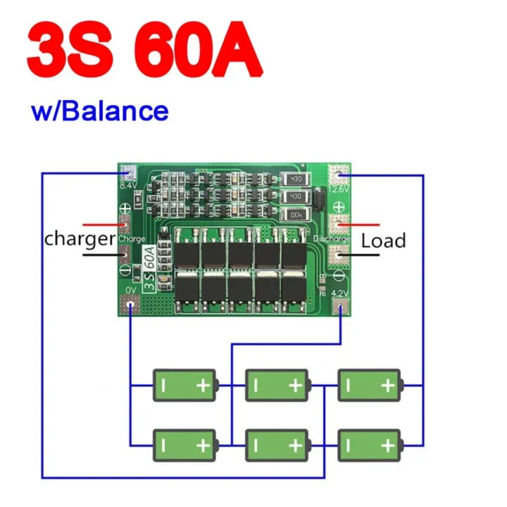3S 60A w/ Balance Bms Board 3 CELL 11.1V 12.6V 18650 Li-Ion Lithium Battery Protection Board F Start Electric drill tool