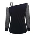 Sequin Mesh Cold Shoulder Blouse Splice Long Sleeves Loose Shiny Glitter Tunic Top Casual Womens Tops And Blouses. 