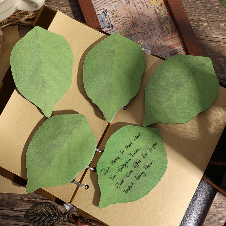 50 Sheets/Pad Creative Green Leaf Shaped Sticky Notepad Photo Wall Refrigerator Decoration Sticker