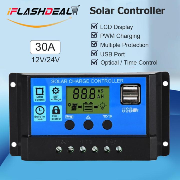 iFlashDeaal%2030A%20Solar%20Charge%20Controller%20Solar%20Panel%20Controller%2012V/24V%20Adjustable%20LCD%20Display%20Solar%20Panel%20B-attery%20Regulator%20With%20USB%20Port%20Auto%20PWM%20Controllers%20Intelligent%20System%20Charging%20Controller%20For%20Home%20-%20Image%202
