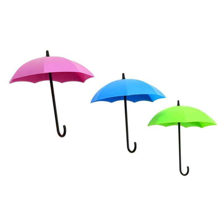 3Pcs Cute Umbrella Wall Hook Key Hanging Bag Brush Holder Decorative Organizer