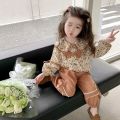 Girls' suit spring and autumn 2023 new foreign fashion baby girl spring children's floral bow two-piece set. 