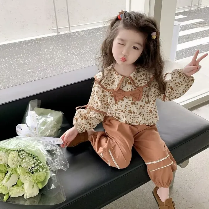 Girls'%20suit%20spring%20and%20autumn%202023%20new%20foreign%20fashion%20baby%20girl%20spring%20children's%20floral%20bow%20two-piece%20set%20-%20Image%202