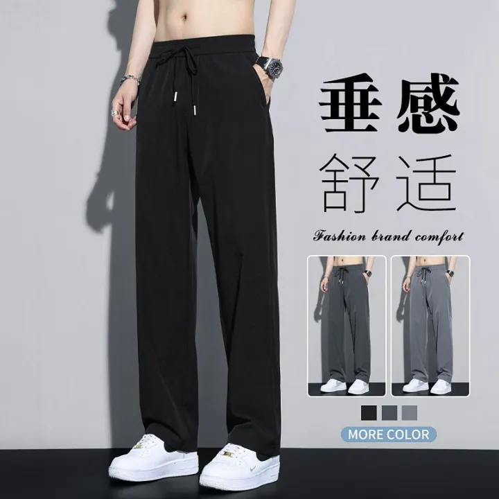 Ice%20Silk%20Casual%20Pants%20Men's%20Straight%20Loose%20Summer%20Thin%20Drop-down%20Elastic%20Waist%20Wide%20Leg%20Quick-Drying%20Track%20Pants%20-%20Image%202