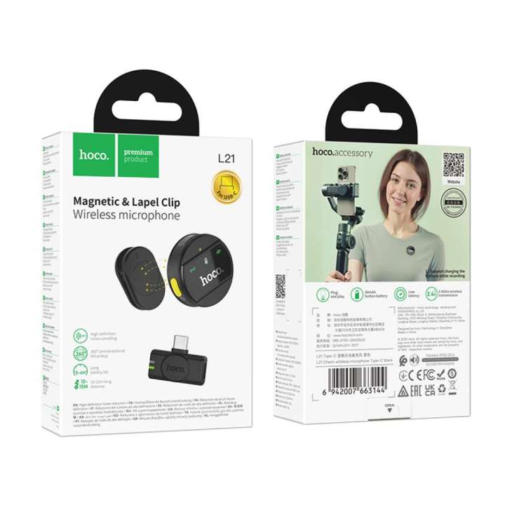 Hoco%20L21%20Wireless%20Microphone%20Type-C,%20Magnetic%20&%20Lapel%20Clip%20Microphone%20ENC%20Noise%20Reduction%20&%20Clear%20Omnidirectional%20Sound%20-%20Image%203