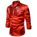 【Alien Alien】 Men top Stage Dance Nightclub Prom Costume Men's Luxury Sequin Glitter Shirts Long Sleeve Silk Satin Shiny Disco Party Shirt.