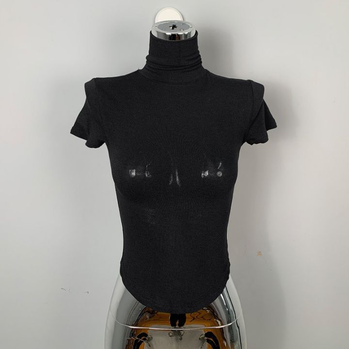 Sexy%20Hot%20Girl%20Skinny%20Slimming%20Big%20Chest%20Temperament%20Wild%20Turtleneck%20Short%20Sleeve%20T%20T-shirt%20Top%20Women's%20Clothing%20-%20Image%206