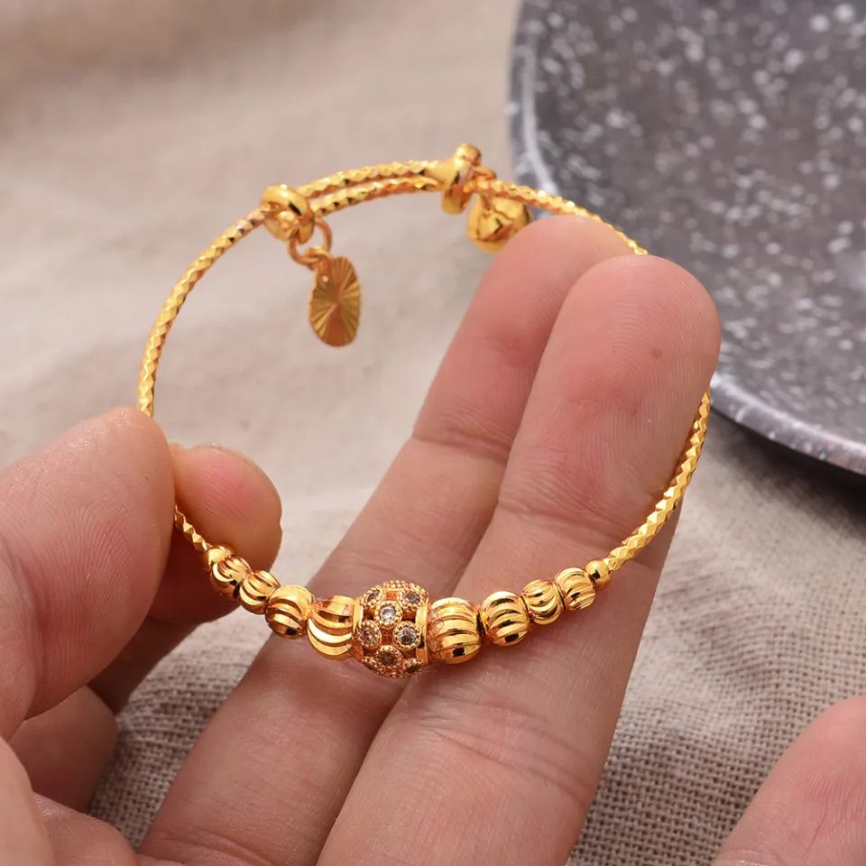 France Baby Bead Gold Color Bangles Female Zircon Stone Adjustable