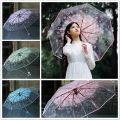 Cherry Blossom Printed Clear Umbrella Three-Fold Transparent Umbrella Rain Gear Outdoor Sunshade Uv Protection.