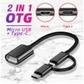 2 in 1 OTG Adapter Cable Type-C + Micro USB to USB Female – Plug & Play OTG Converter.