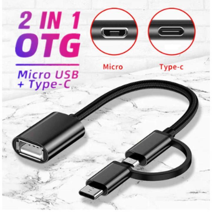 2 in 1 OTG Adapter Cable Type-C + Micro USB to USB Female – Plug & Play OTG Converter