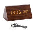 Wooden Digital Alarm Clock with USB Port Electric Desk Clock Battery Adjustable Volume Dimmer Snooze 12/24H - Stylish Wood Décor. 