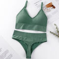 French for women with no steel ring gathered bra, thin and sexy back, triangular cup sports bra two-piece set.
