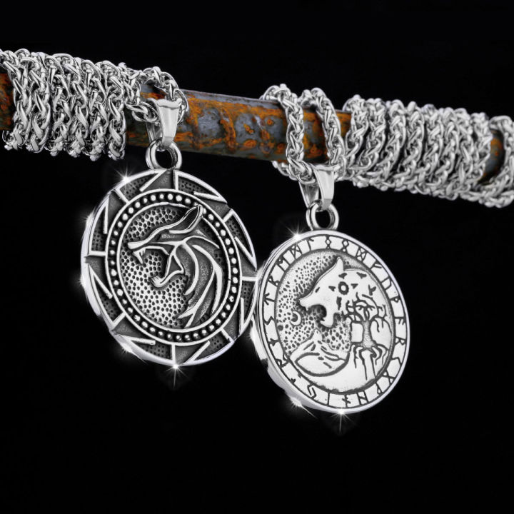 Viking Stainless Steel Wolf Head Necklace Men Odin Symbol Amulet Pendant Necklace Jewelry Vintage Accessories Wholesale