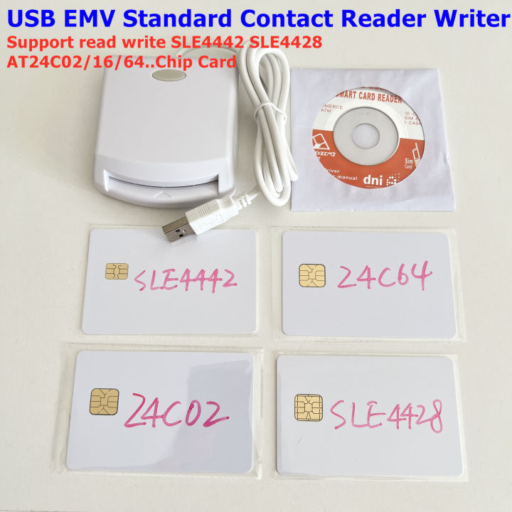 ISO7816 Contact EMV SIM eID Smart Chip Card Reader Writer Programmer for Contact Memory Chip Card +2 PCS Test Cards SDK Kit