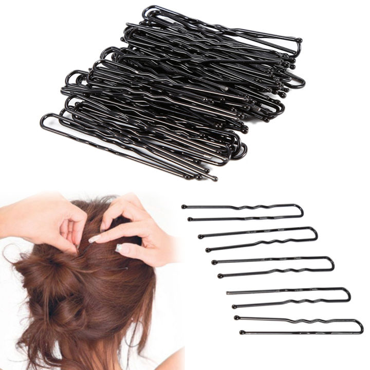 100/50pcs Black U Shape Hairpins Curly Wavy Barrette fashion hair