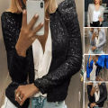 Office Ladies Jacket Sequins Glitter Short Style Jacket Outwear. 