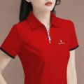 Leak Picking~Tail Single Big Label Cutting Counter Withdraw Foreign Trade Western Style Zipper FashionPOLOLadiesTT-shirt.