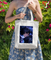 Customizely JJK ANIME design Printed Black and White Canvas Tote Bag with Zipper for Girls. 
