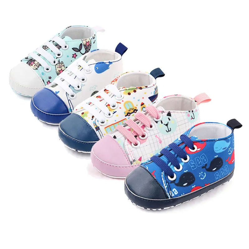 24 Styles Cartoon Print Baby Shoes Newborn Canvas No-slip Flats