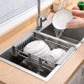 Stainless Steel Adjustable Telescopic Kitchen Insert Storage Organizer over Sink Dish Drying Rack Vegetable Tray Drain-B. 