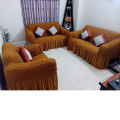 Sofa Cover 2 + 2 + 1 = 5 Seater regular size[ as like picture]  Stitched Spandex Fabric - sofa cover golden. 
