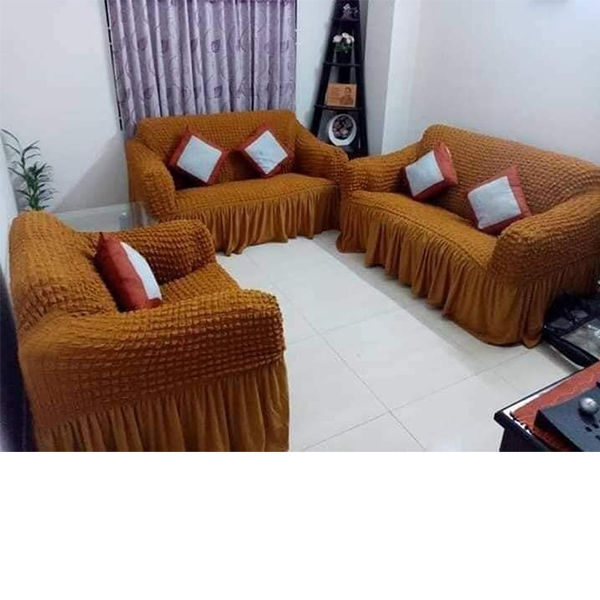 Sofa Cover 2 + 2 + 1 = 5 Seater regular size[ as like picture]  Stitched Spandex Fabric - sofa cover golden