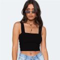 Fashion Square Neck Sleeveless Summer Crop Top White Women Black Casual Basic T Shirt Off Shoulder Cami Backless Tank Top. 