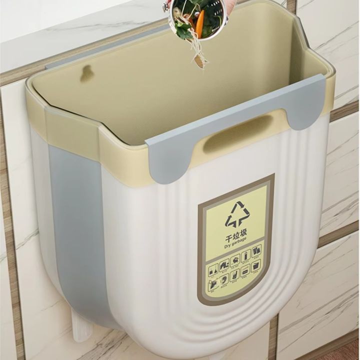 【100%-original】 New Plastic Trash Can Hanging Foldable Dustbin Wall-mounted Multi-functional Waste Bin Kitchen