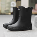2024 New Rain Boots Fashion Mid-Barrel Men's Thick-soled Waterproof Shoes Non-slip Rain Boots Adult Fishing Takeaway Rubber Shoes.