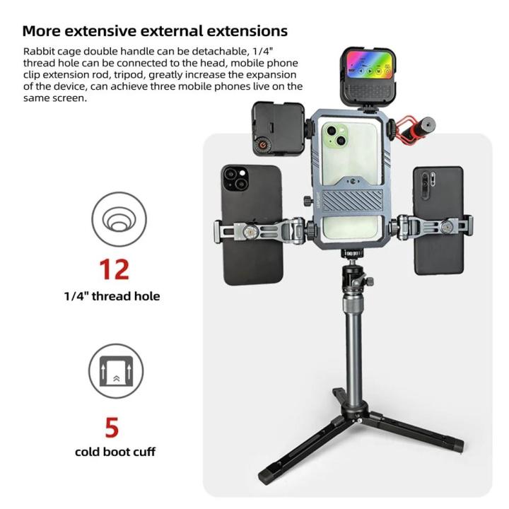 Universal%20Metal%20Phone%20Cage%20Smart%20Stabilizer%20w%20Handgrip%20Phone%20Holder%20for%20Iphone%2015%2014%2013%20Andriod%20Mic%20Led%20Light%20Filmmaking%20Video%20-%20Image%203