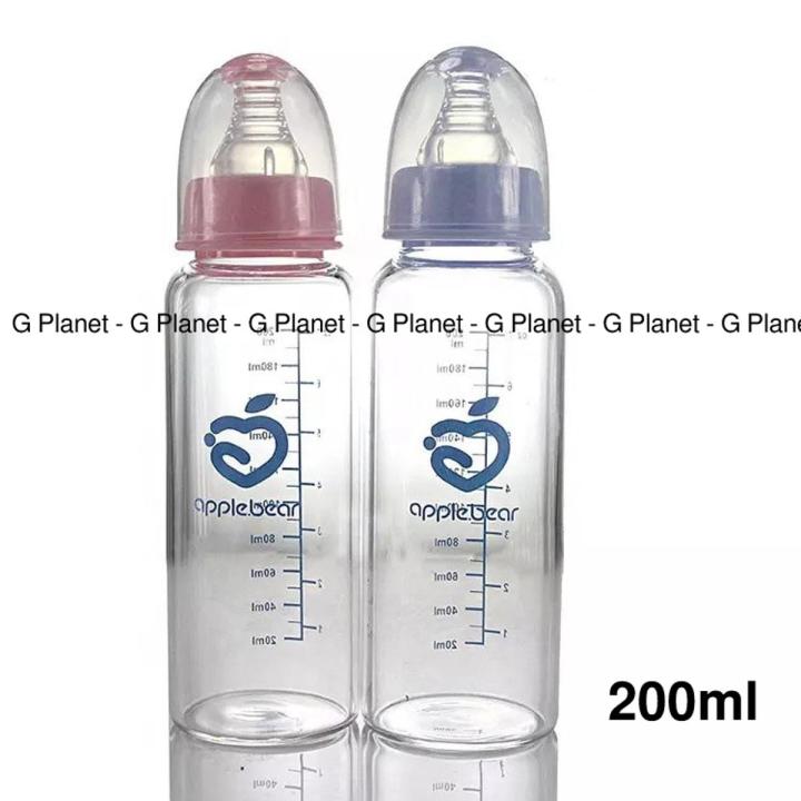 Apple Bear Baby Feeder Premium Milk Glass Bottle 60/120/200ml - Blue and pink