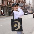 Retro Moon Art Tote Bag Women's Daily Casual Shopping Black One Shoulder Canvas Bag For Men Women ECO Groceries Bag With Zipper.
