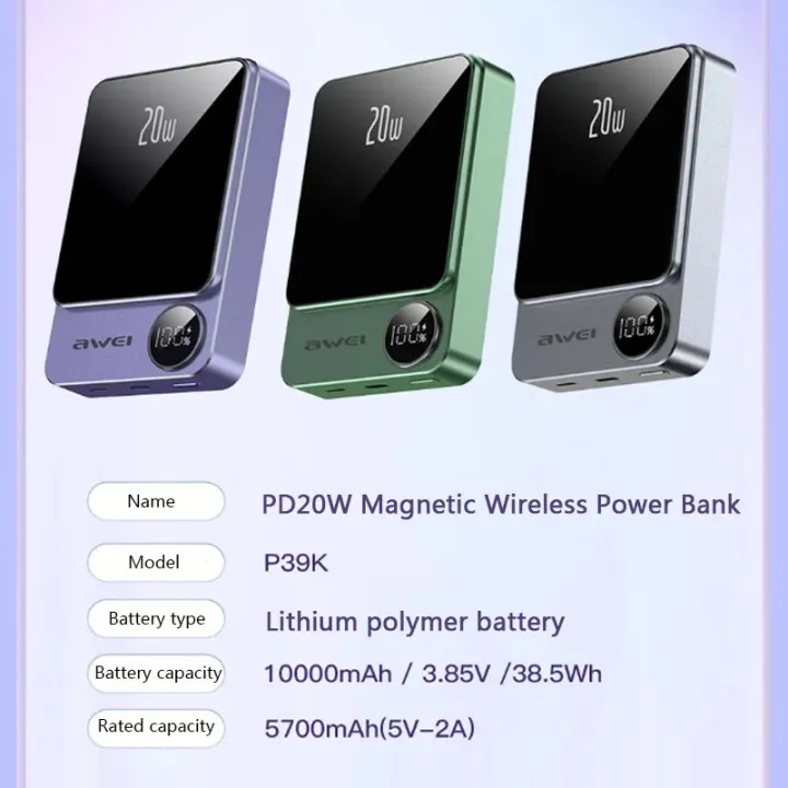 AWEI%20P39K%2015W%20Wireless%20Magnetic%2010000mAh%20Power%20Bank%2022.5W%205A%20PD%2020W%20Super%20Fast%20Charging%20with%20Digital%20Display%20-%20Image%206