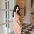 Fairy Dress Western Style off-Neck off-Shoulder Backless Ruffled Stitching Waist-Controlled Slimming Suspender Dress. 