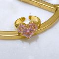 Barbara Bangladesh Jewelry GEM girl Zircon pink geometric heart open ring Korea. 