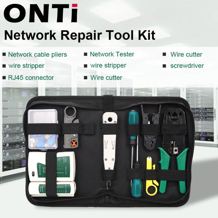 ONTi Network Tool Kit Professional Portable Ethernet Computer Maintenance LAN Cable Tester Crimper Cutter Repair Set with Bag