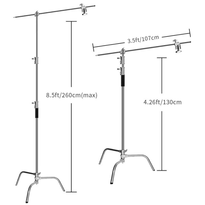 Metal%20Height%202.6M/8.5FT%20Adjustable%20Reflector%20Tripod%20Stand%20with%20Holding%20Arm%202pc%20Grip%20Head%20for%20Photography%20Studio%20Video%20Equipment%20-%20Image%202