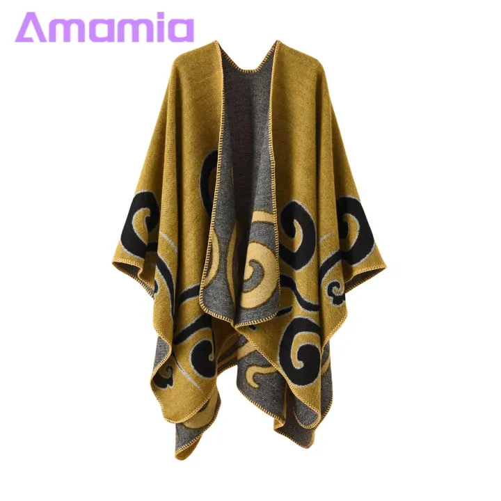 Amamia%20Women%20Autumn%20Cape%20Irregular%20Hem%20Contrast%20Color%20Fall%20Poncho%20-%20Image%203