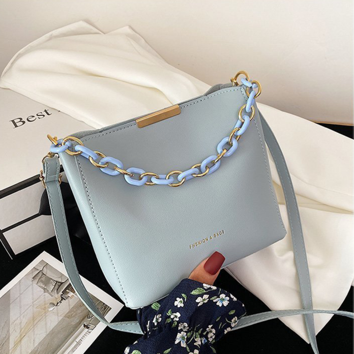Women Fashion Shoulder Bag With Chain Handle Ladies Crossbody Bags Tote Bucket Handbag Pu Leather Portable Messenger Bags