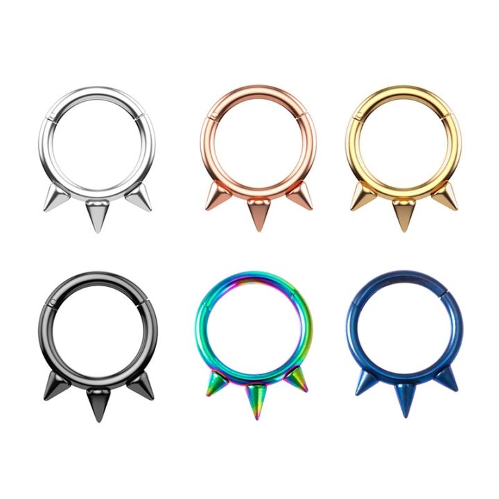 1PC Punk Spiked Septum Ring Nostril Piercing Surgical Steel Nose Clicker Segment Hinged Nose Rings Hoop 16G Cartilage Earring