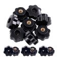 15Pcs M6 Star Knob Clamping Handle Nut Through Hole Set Brass Female Threaded Handle Screw on Knob Grip Black Plastic.