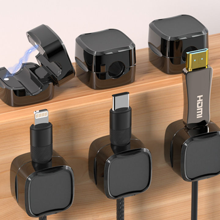 6-Pack Black Magnetic Cable Organizer Clips - Self-Adhesive Wire Holders For Desk & Home