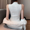 Female Camisole, Summer Solid Color/ Striped Mock Neck Irregular Vest Close-Fitting Tops for Ladies.