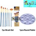 7 Pcs Paint Brush Set and 1 Pieces Artist Color Round Palette. 