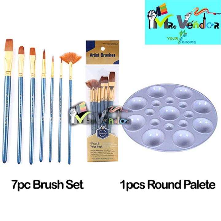 7 Pcs Paint Brush Set and 1 Pieces Artist Color Round Palette