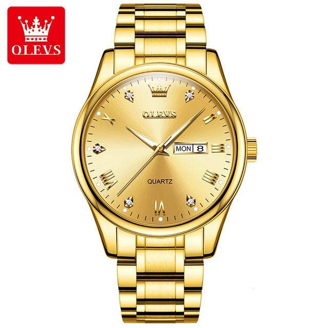 "Olevs 5563 Golden Stainless Steel Analog Wrist Watch For Men - Golden "