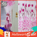 Romantic Tulip Print Voile Sheer Curtain Drape Divider Valance for Door Window. 